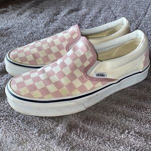 Vans Classic Canvas Pink & White Checkered Slip-on Shoes Size 7
